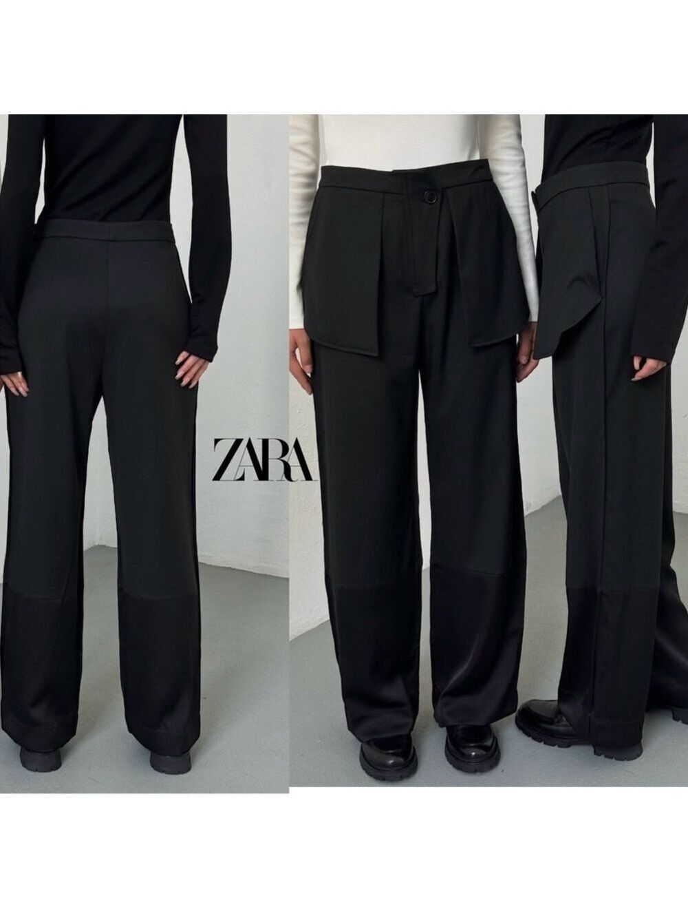 Zara Inside Out Tailored Trouser Dress Pants High Waisted Straight Leg Black XL - Picture 1 of 16